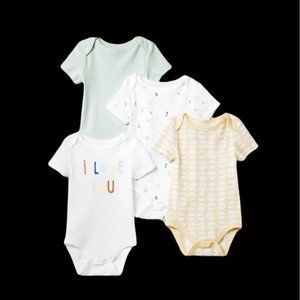 NWT Cloud Island Baby 4 Pack Short Sleeve Bodysuit Mint/Yellow/White 0-3M Gift